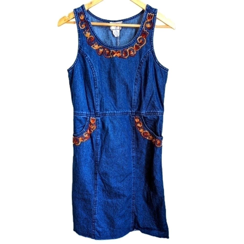APRIL CORNELL VINTAGE Jeans Embroidered Indian Cotton Grannycore Dress Size XS